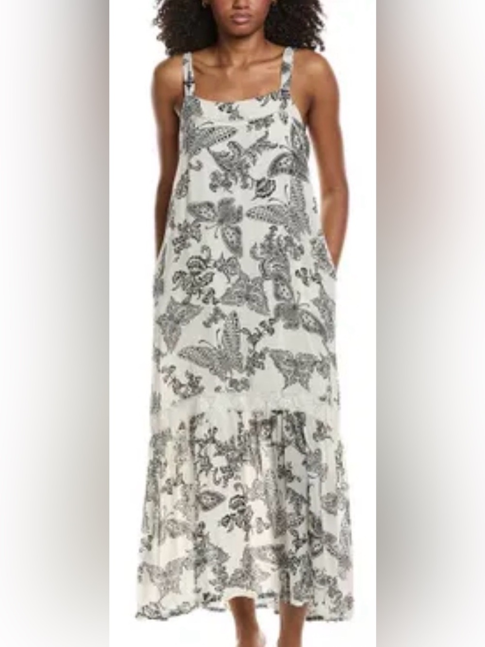 Johnny Was Finely White & Black Butterfly Maxi Dress - Size Small
